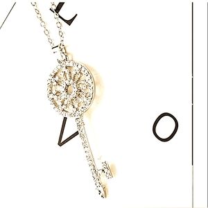 GOLD Key Pendant Crystal Rhinestone Necklace 18"-22" Chain NEW